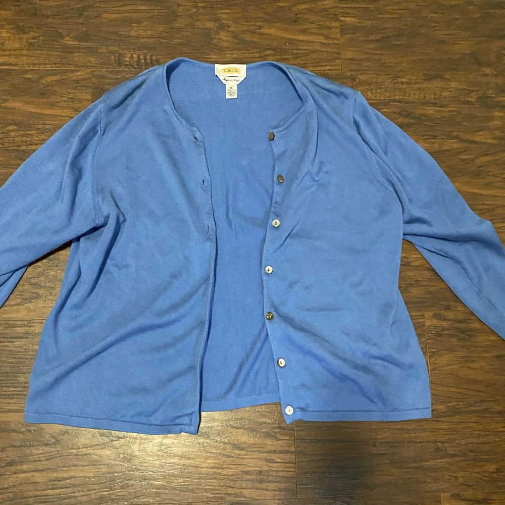 Solid blue cardigan. XL in women’s.